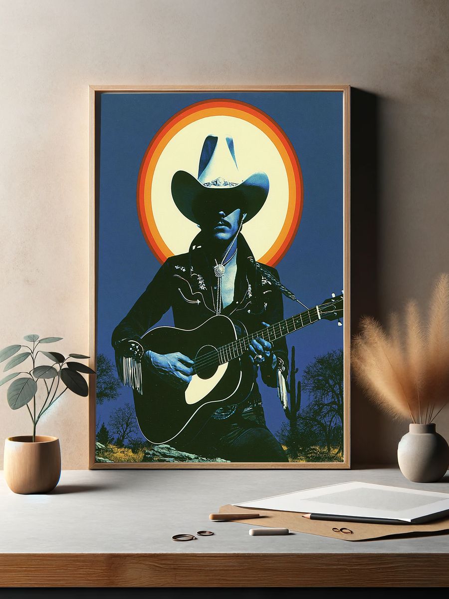 Cowboy Guitar Portrait Poster. — room view 2