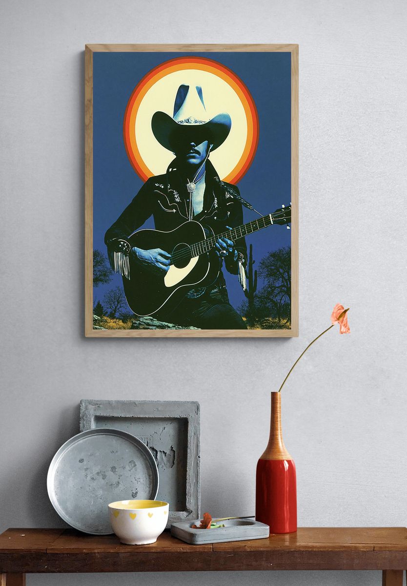 Cowboy Guitar Portrait Poster. — room view 3