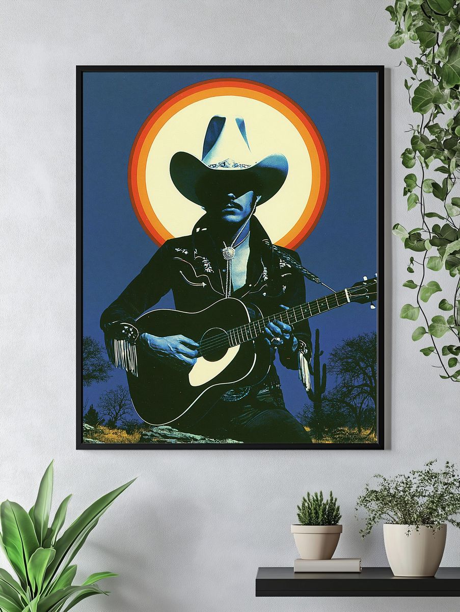 Cowboy Guitar Portrait Poster. — room view 4