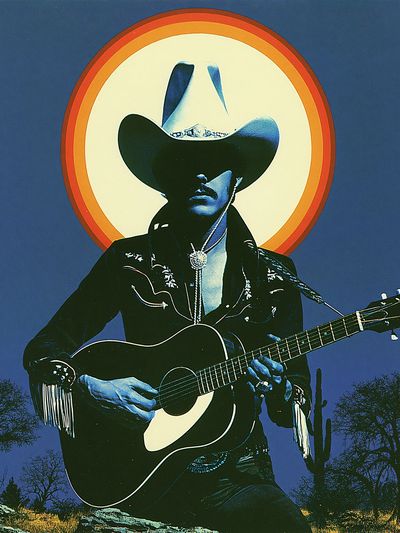 Cowboy Guitar Portrait Poster.