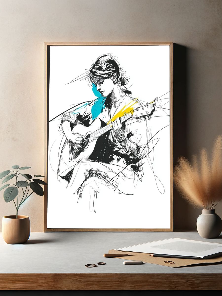Guitarist Sketch Illustration Poster. — room view 2