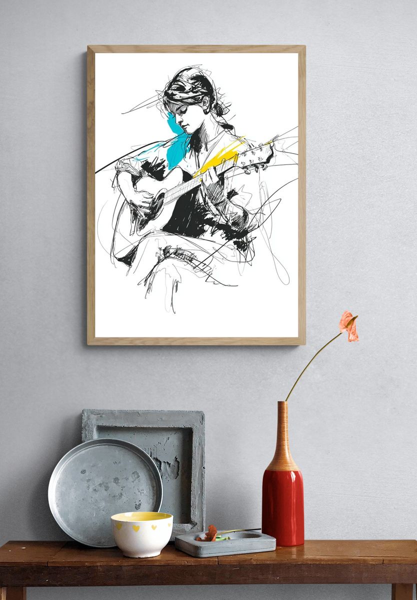 Guitarist Sketch Illustration Poster. — room view 3