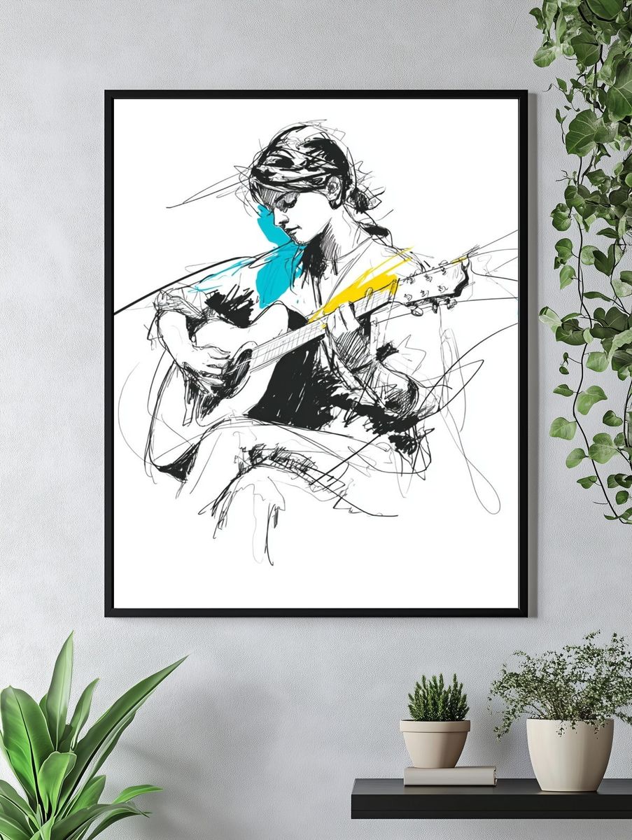 Guitarist Sketch Illustration Poster. — room view 4
