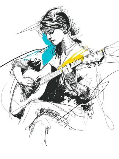 Guitarist Sketch Illustration Poster.
