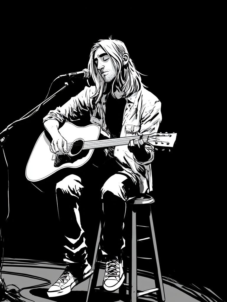Acoustic Singer — Black-White Print. poster detail