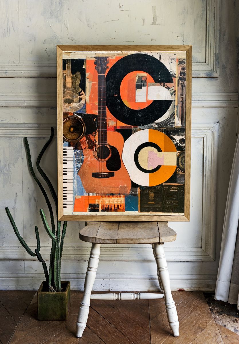 Retro Music Collage Poster. — room view 1