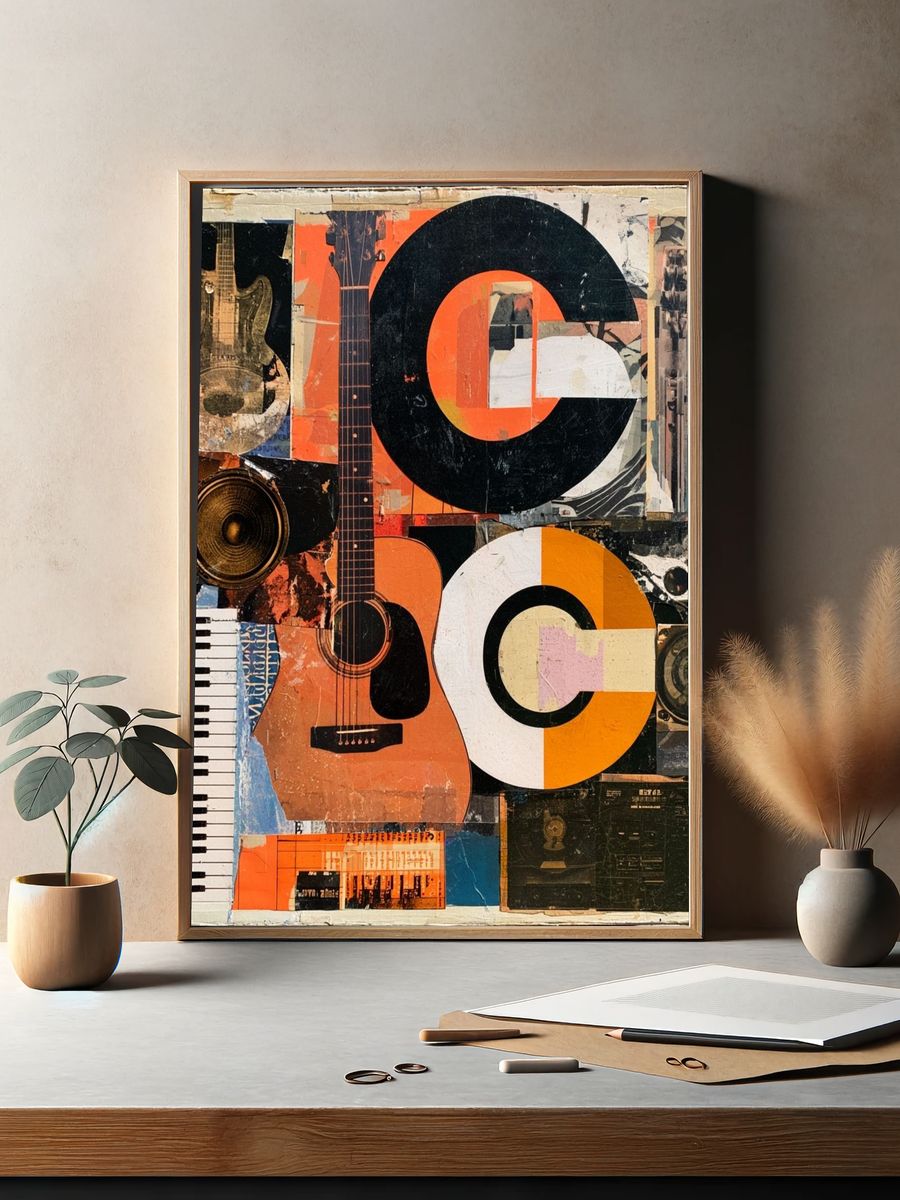 Retro Music Collage Poster. — room view 2