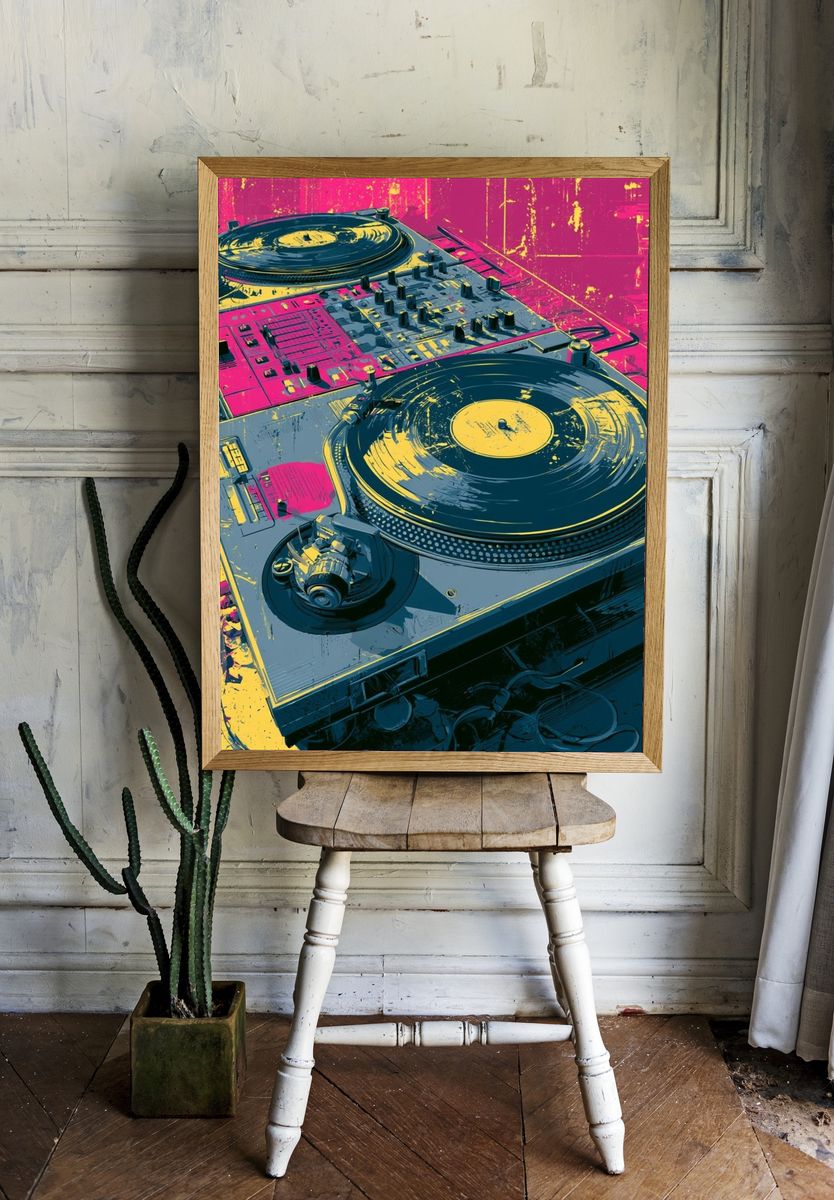 DJ Turntable Pop Art Poster. room preview