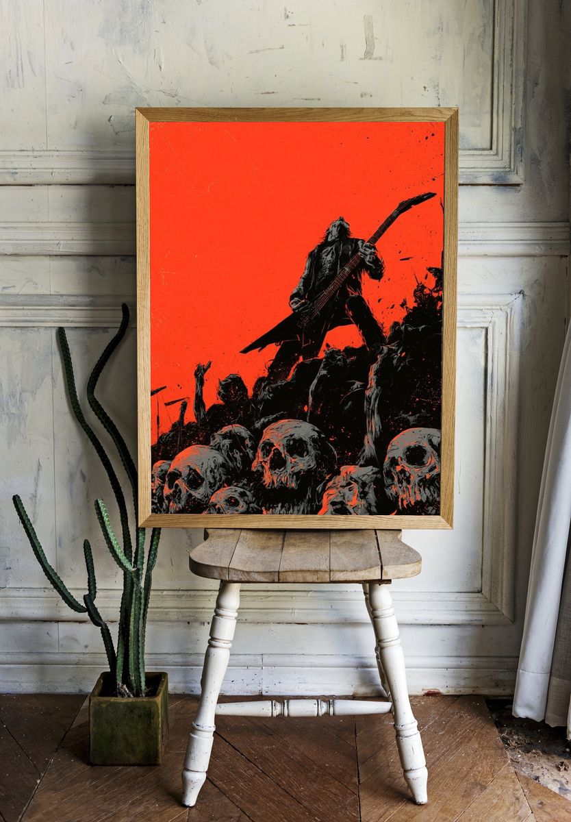 Metal Guitarist Skull Riot Poster. — room view 1