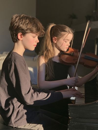 Young Musicians at Piano Poster. poster