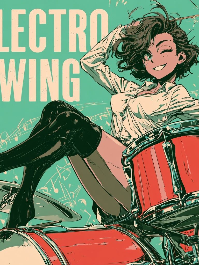 Electro Swing Drummer Illustration Poster. poster detail