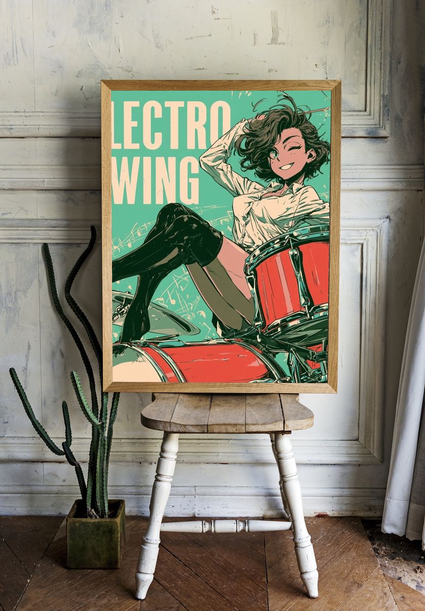 Electro Swing Drummer Illustration Poster. — room view 1