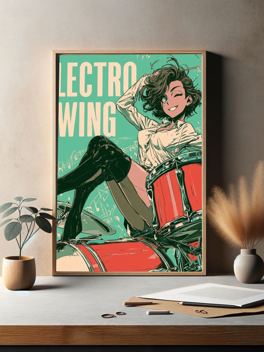 Electro Swing Drummer Illustration Poster. — room view 2