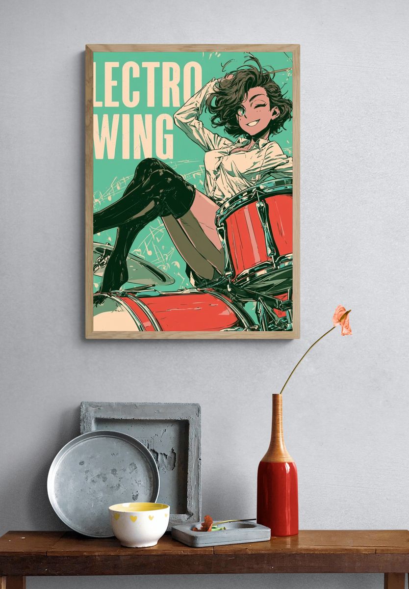 Electro Swing Drummer Illustration Poster. — room view 3