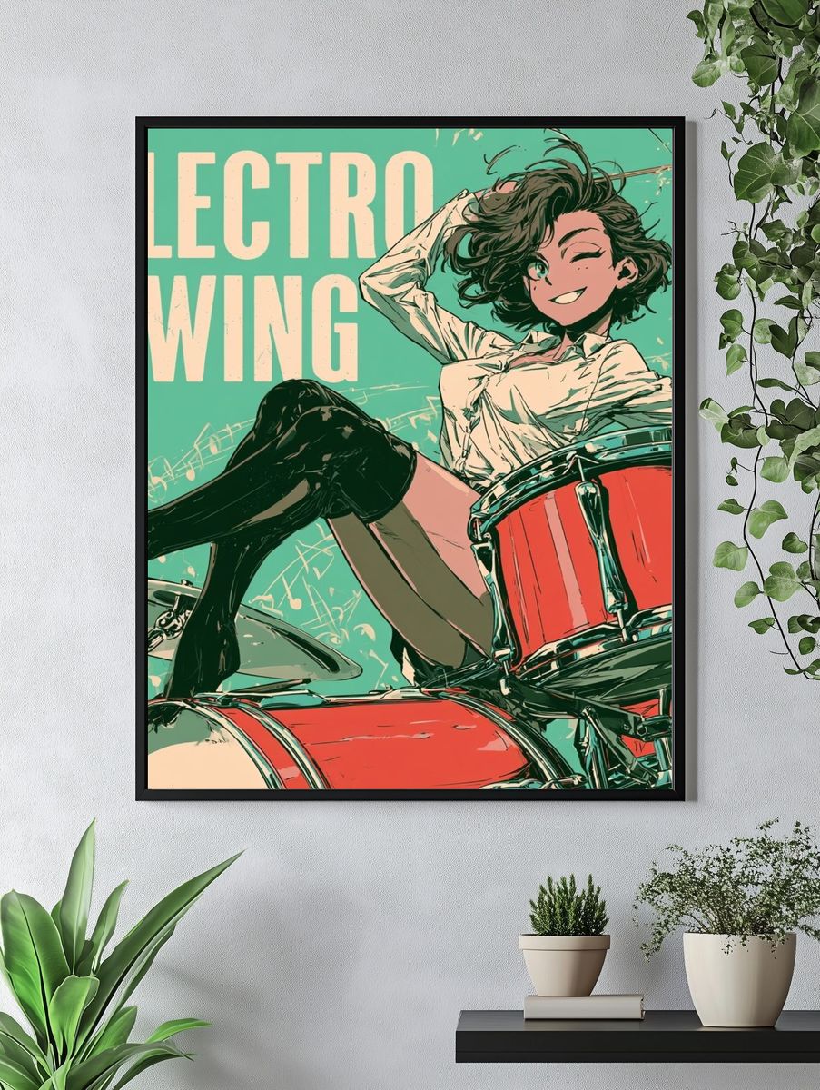 Electro Swing Drummer Illustration Poster. — room view 4