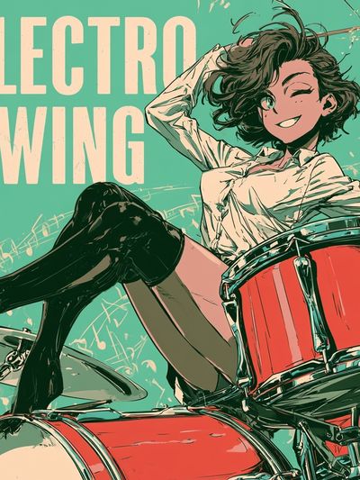 Electro Swing Drummer Illustration Poster. poster