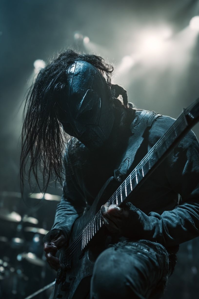 Masked Guitarist Concert Photography Poster. poster — music art