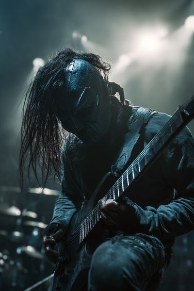 Masked Guitarist Concert Photography Poster.