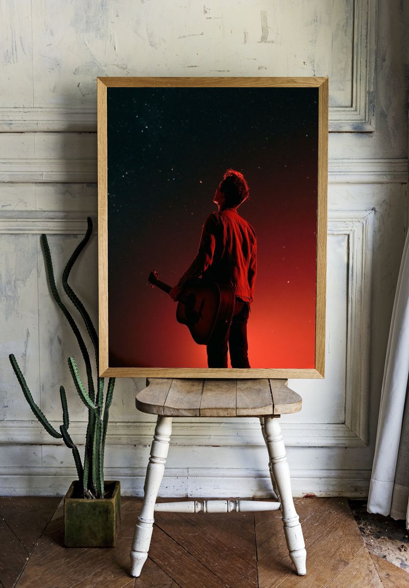 Guitarist Under Red Sky Photography Poster. room preview