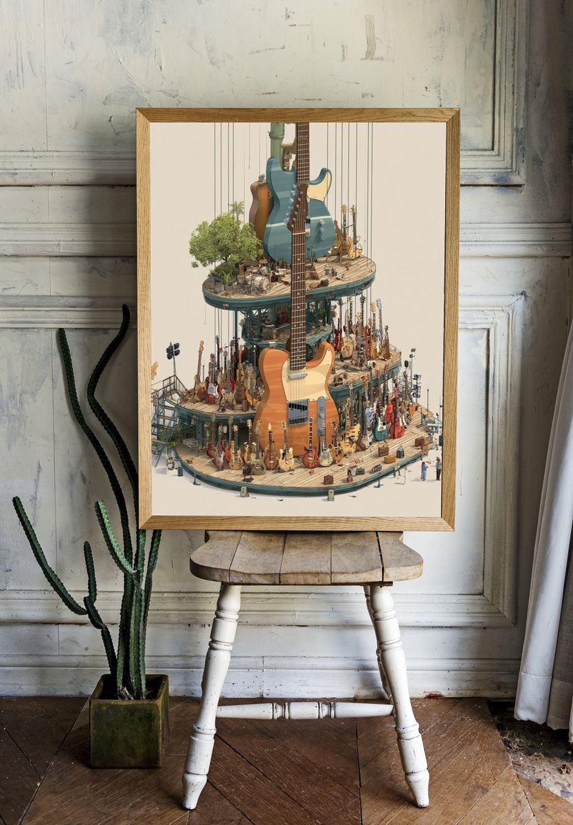 Guitar Tower Illustration Poster. room preview