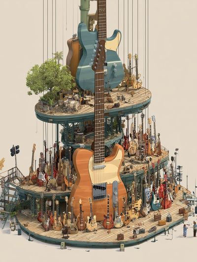 Guitar Tower Illustration Poster.