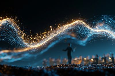 Golden Music Wave Digital Art Poster. poster