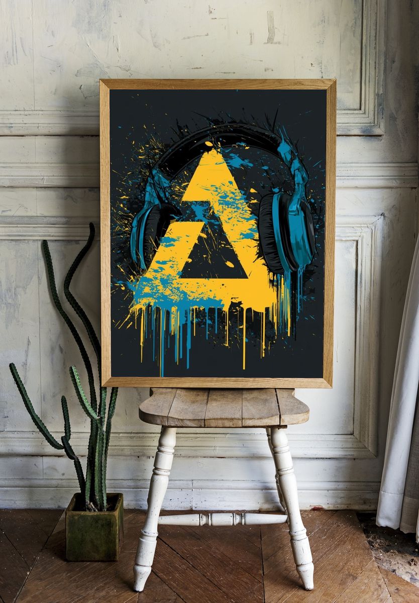 Graffiti Headphones Abstract Print. room preview