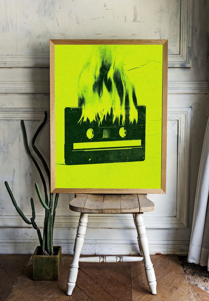 Burning Cassette Tape Poster. room preview