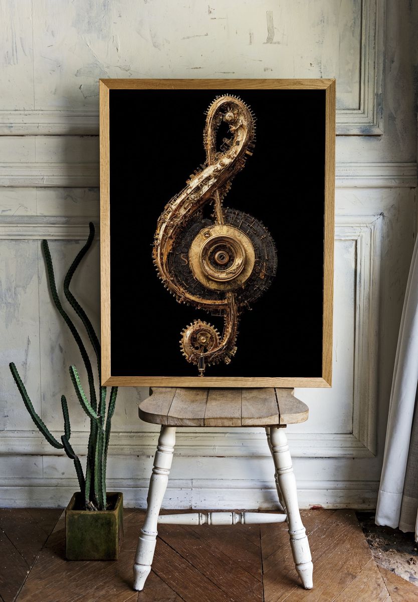 Mechanical Treble Clef Abstract Print. room preview
