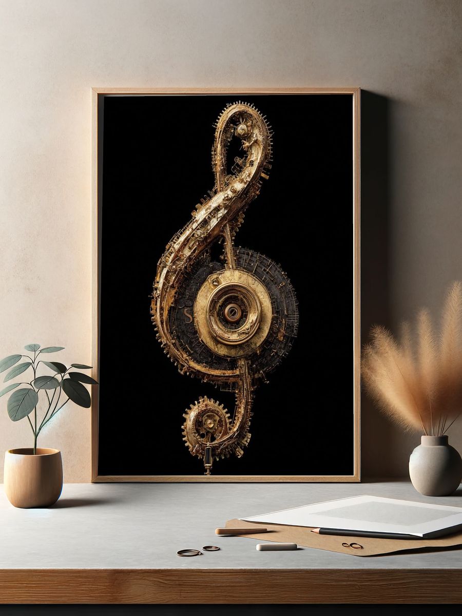 Mechanical Treble Clef Abstract Print. — room view 2