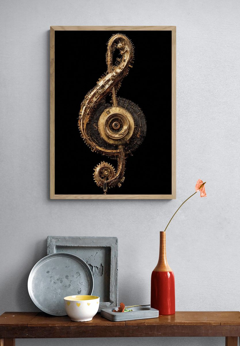 Mechanical Treble Clef Abstract Print. — room view 3