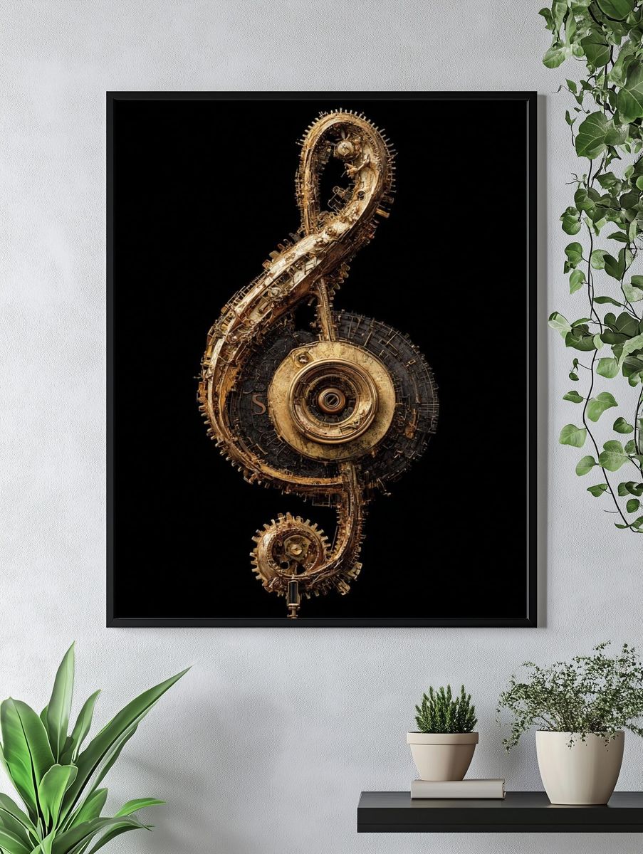 Mechanical Treble Clef Abstract Print. — room view 4
