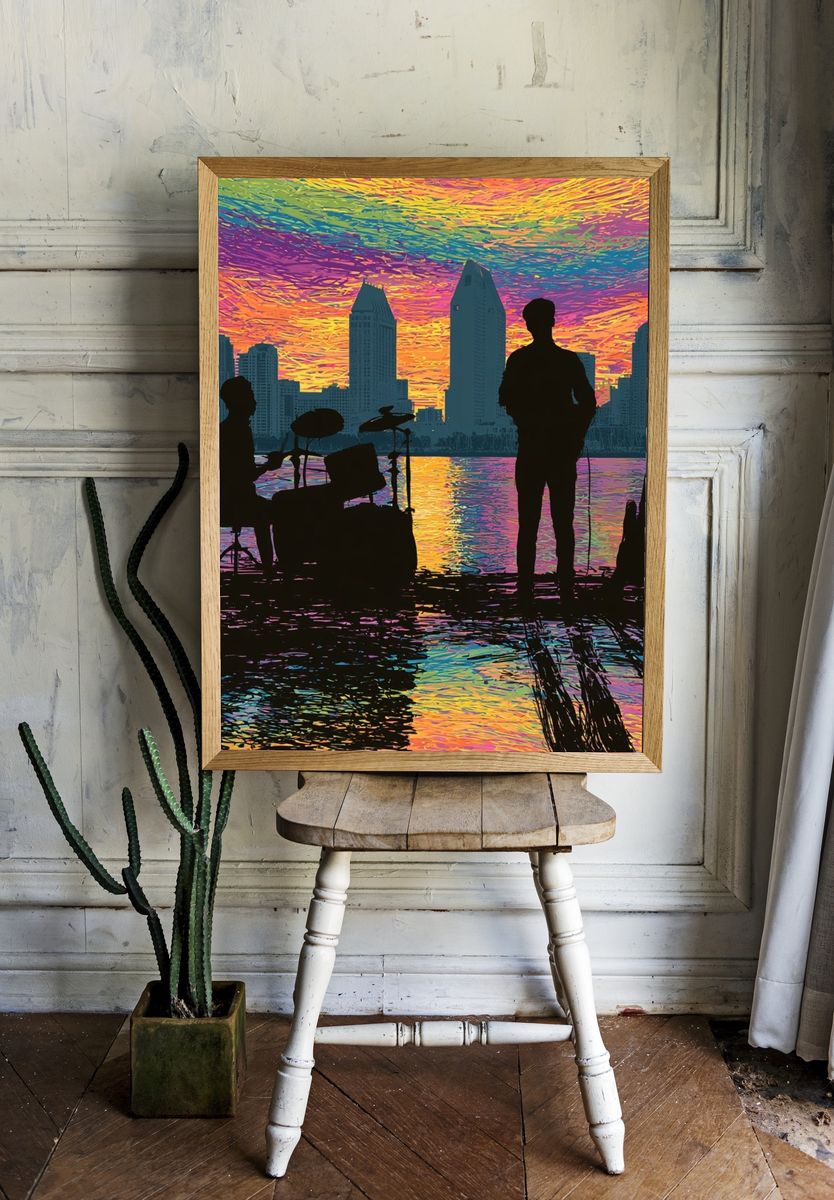 Neon City Band Silhouette Poster. — room view 1