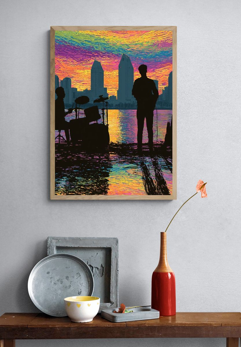 Neon City Band Silhouette Poster. — room view 3