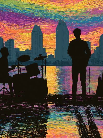 Neon City Band Silhouette Poster. poster