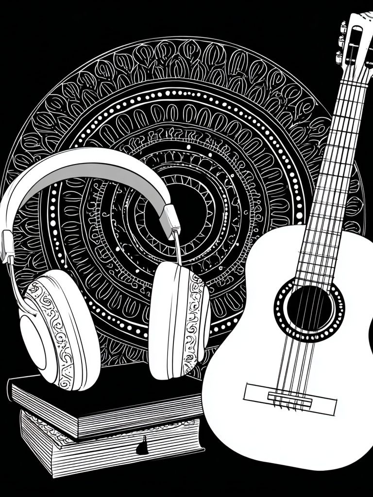Guitar and Headphones Typography Print. poster detail