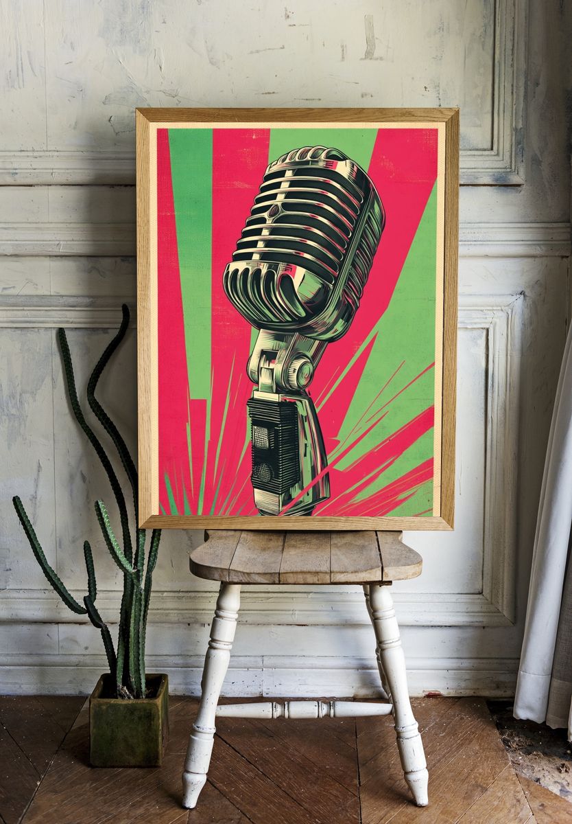 Retro Microphone Pop Art Poster. room preview
