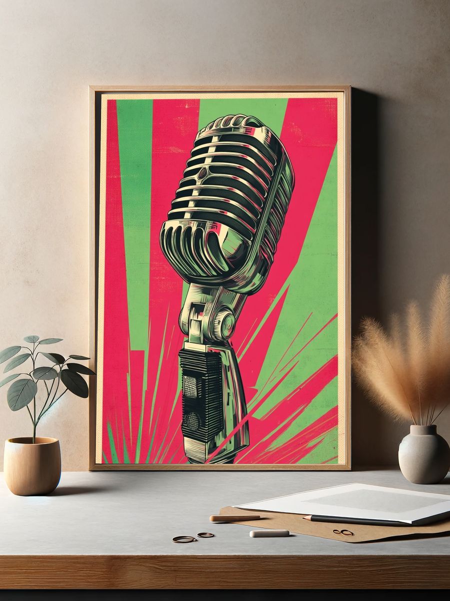 Retro Microphone Pop Art Poster. — room view 2