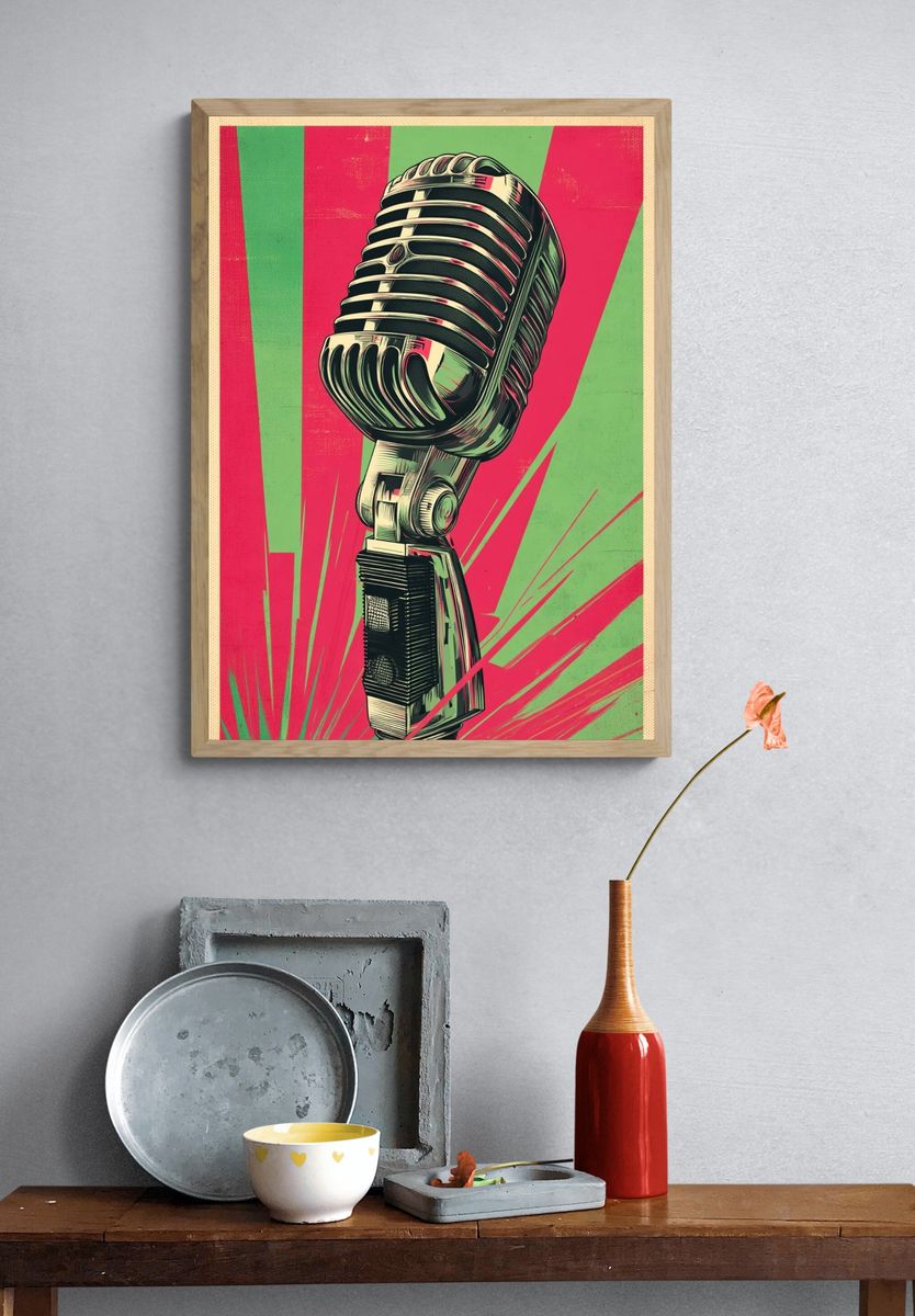 Retro Microphone Pop Art Poster. — room view 3