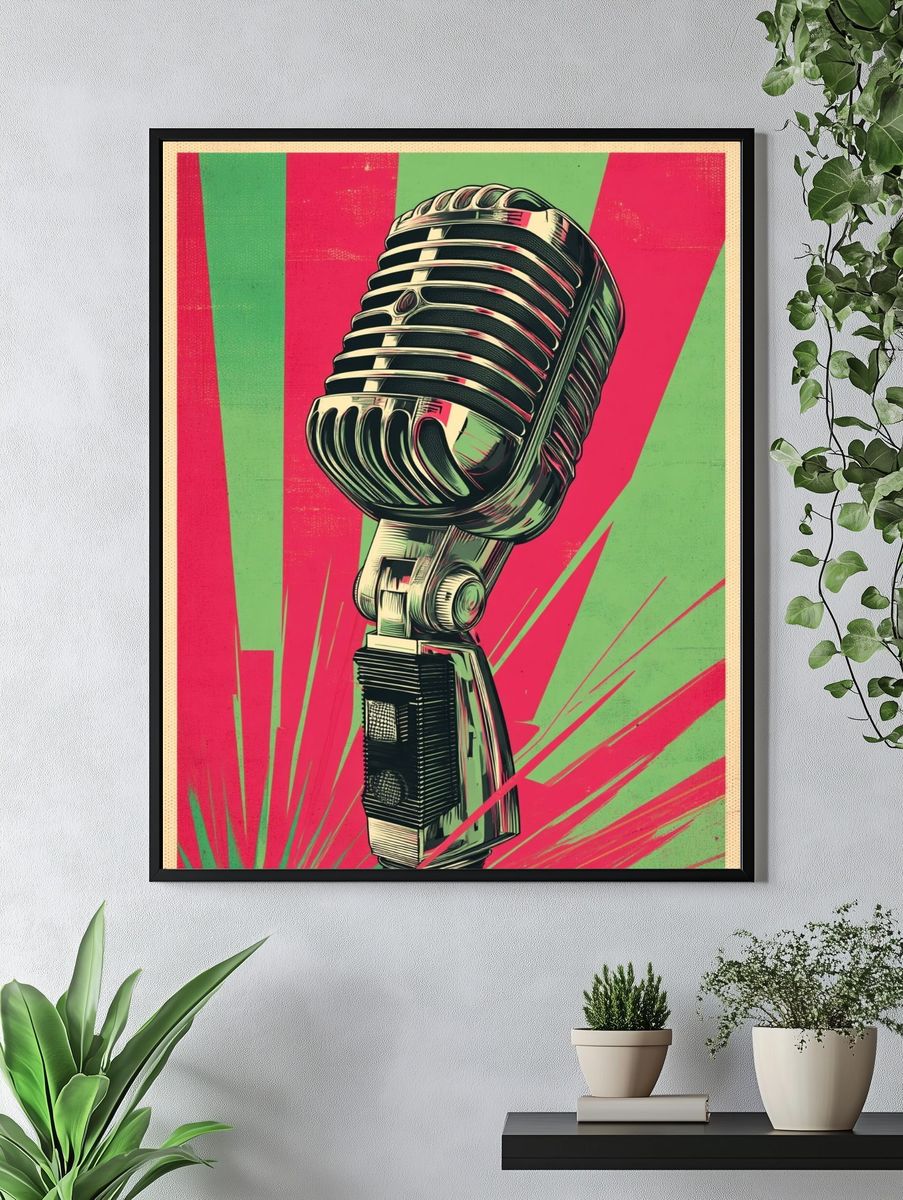 Retro Microphone Pop Art Poster. — room view 4