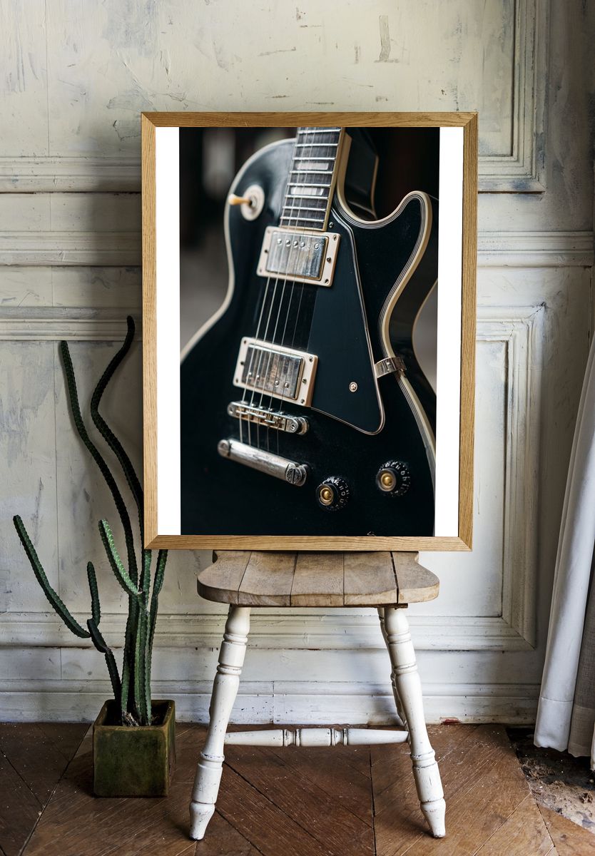 Black Electric Guitar Photography Poster. room preview