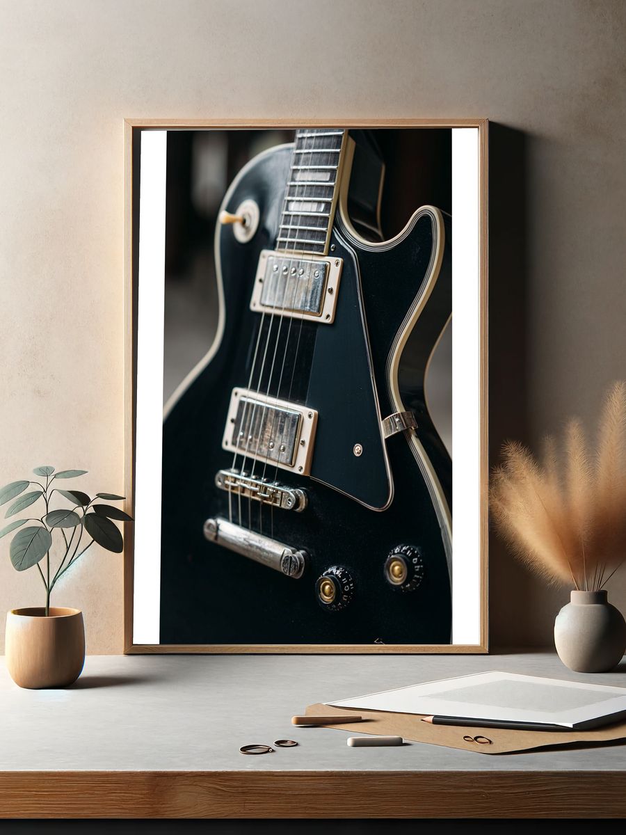 Black Electric Guitar Photography Poster. — room view 2