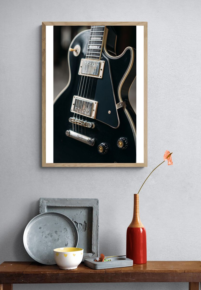 Black Electric Guitar Photography Poster. — room view 3
