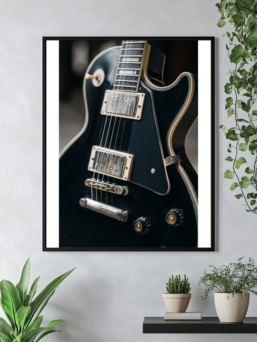 Black Electric Guitar Photography Poster. — room view 4