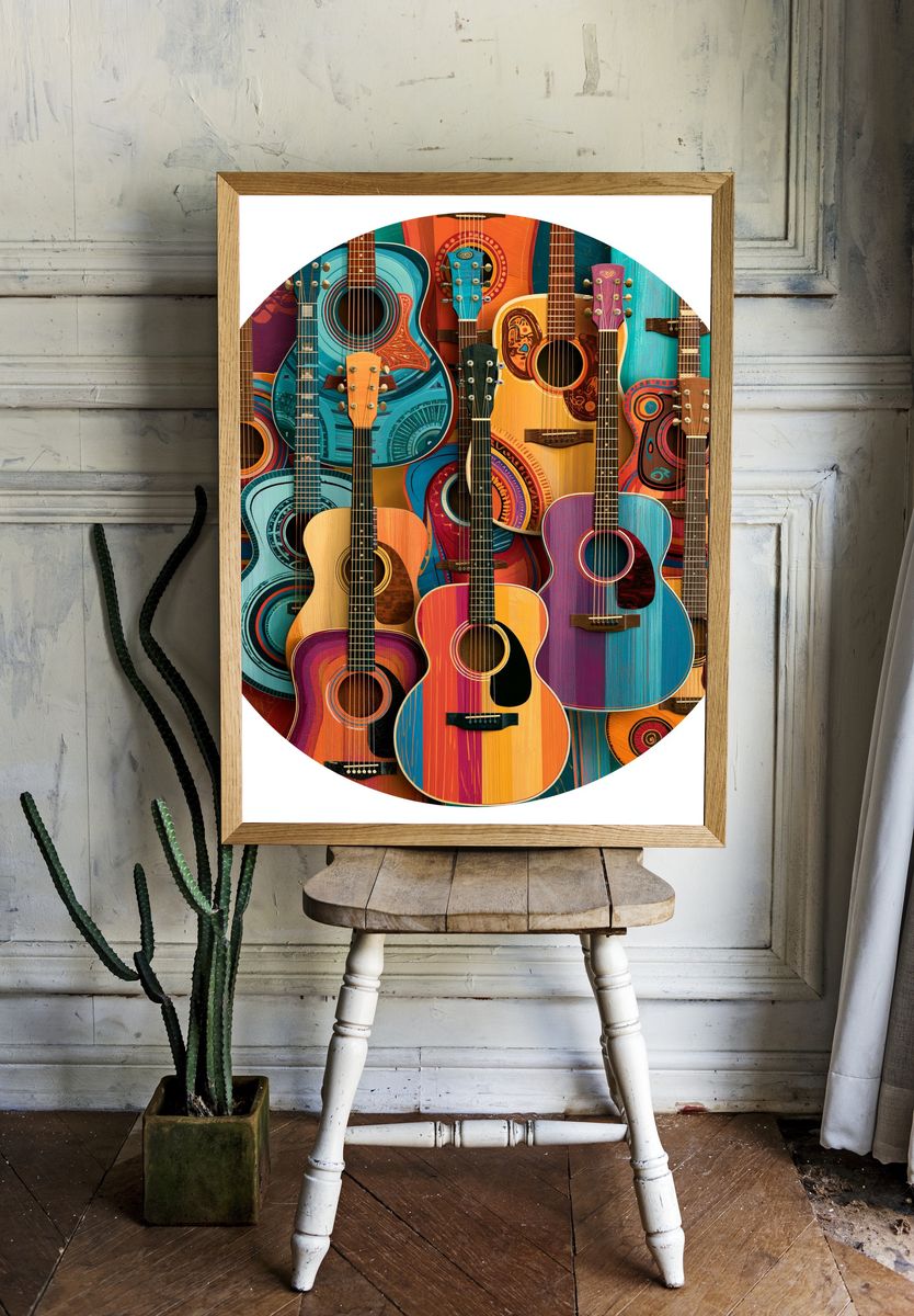 Colorful Guitars Illustration Poster. room preview