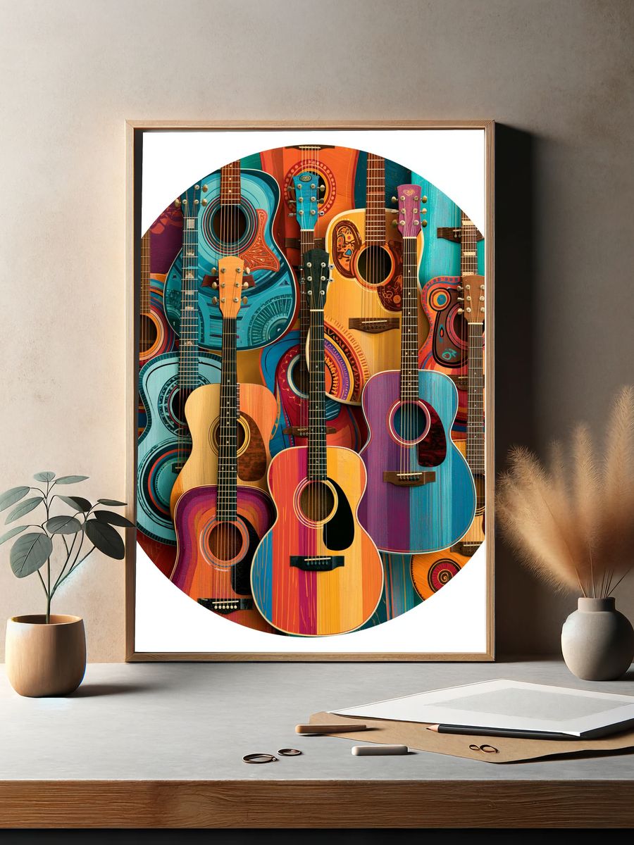 Colorful Guitars Illustration Poster. — room view 2