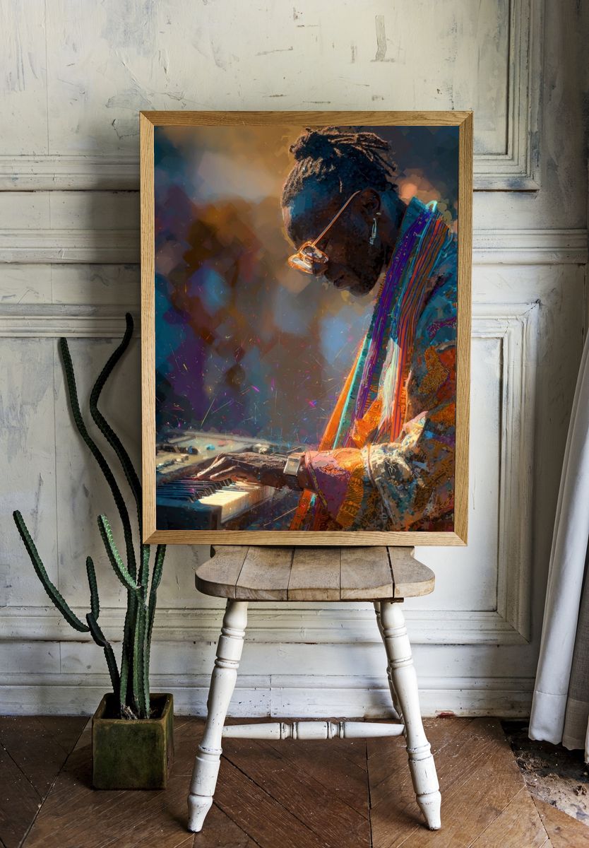 Musician Playing Keyboard — Digital Art Print. room preview