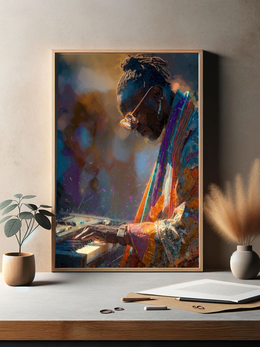 Musician Playing Keyboard — Digital Art Print. — room view 2