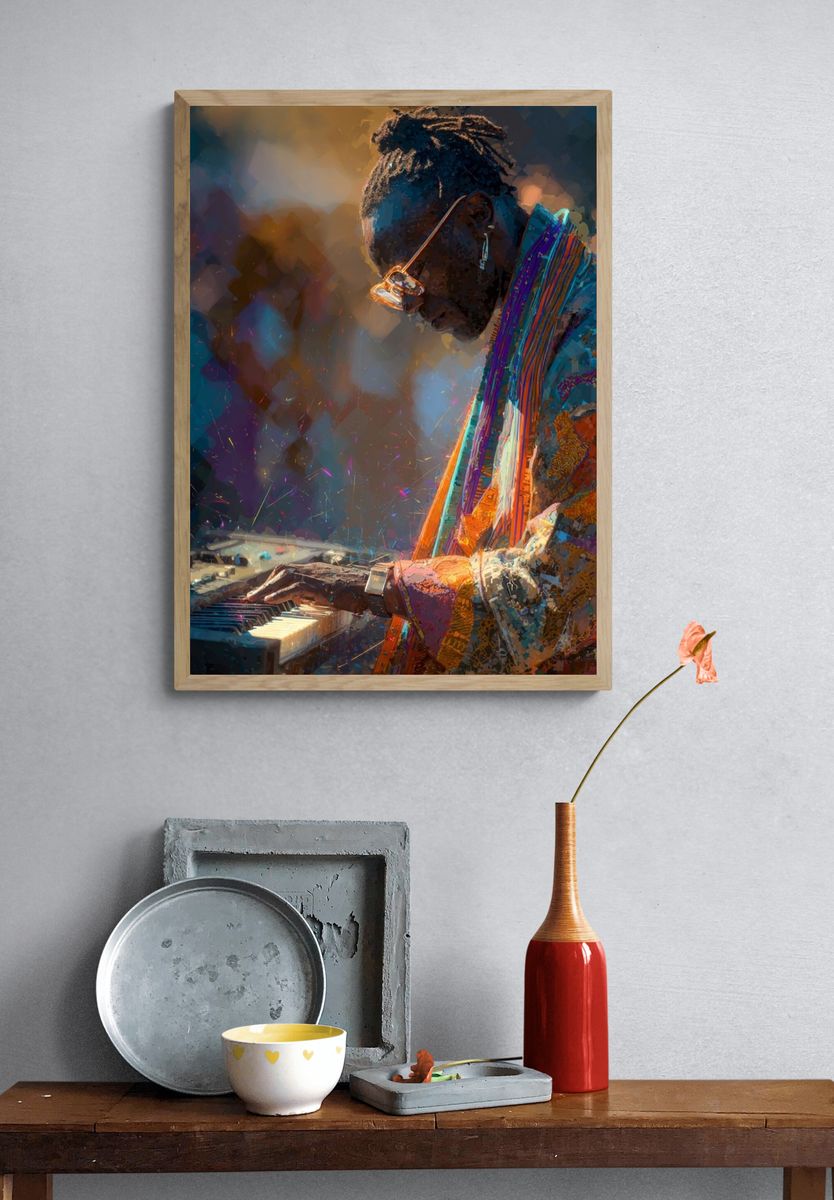 Musician Playing Keyboard — Digital Art Print. — room view 3