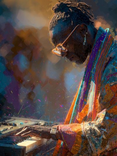 Musician Playing Keyboard — Digital Art Print. poster